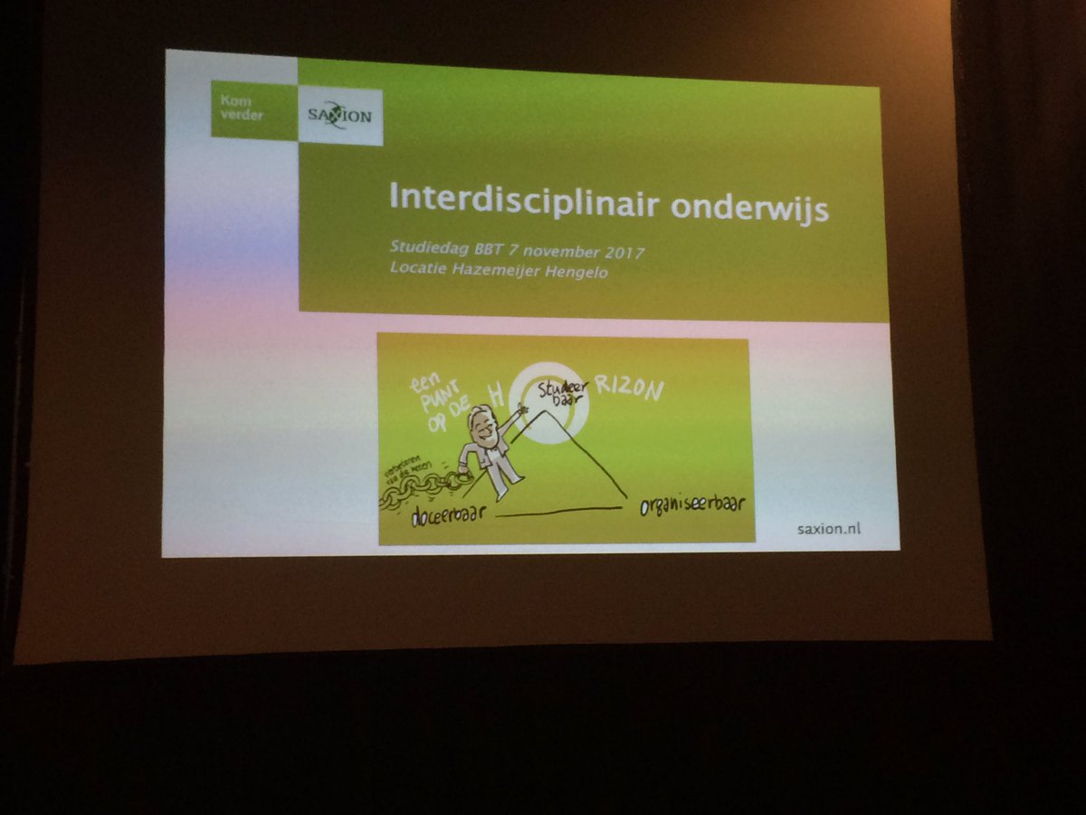 TheodeBruijn's tweet photo. Interdisciplinair onderwijs, studenten laten leren in en met de praktijk aan relevante vraagstukken mbv lectoraten. Studiedag @SaxionBBT https://t.co/eLJCqJoFdy