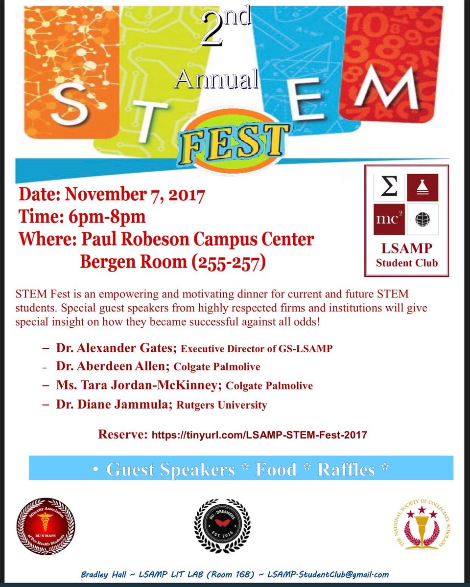STEM FEST TONIGHT AT 6-8pm. You don’t want to miss. It’s in the Bergen Room of Paul Robeson Campus Center. COME OUT!!