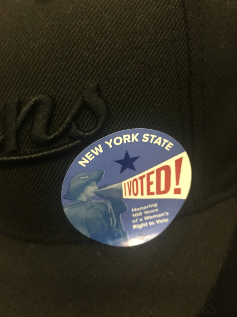 NaomiYane's tweet photo. #electiondayplan executed. Check  out New York’s #ivoted sticker celebrating 100 years of a woman’s right to vote #nycvotes #womenssuffrage https://t.co/Cmj5hbqsyW