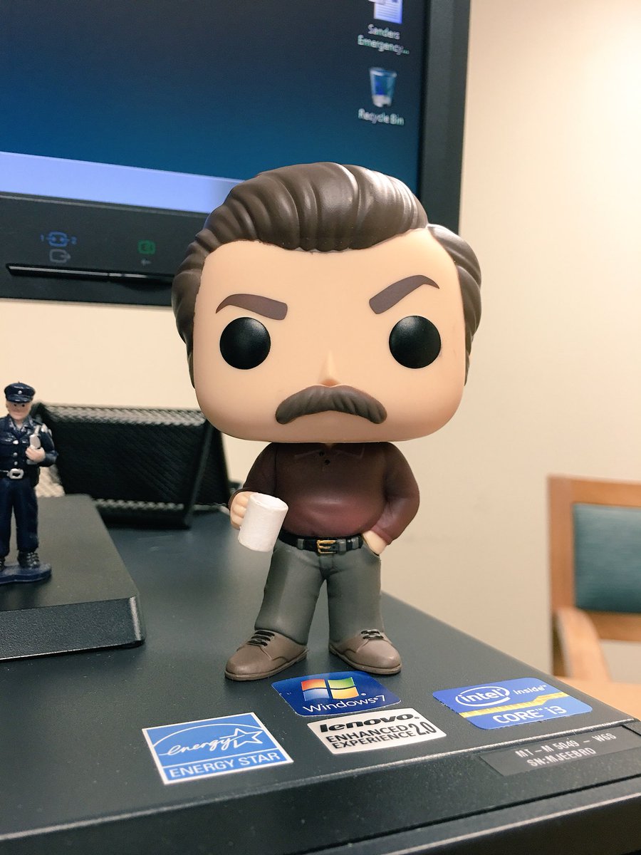 R_Hurt919's tweet photo. New desk mate. #RonaldSwanson #RespectTheMustache https://t.co/sNBlnfKt9z