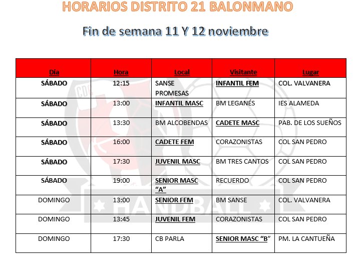 BalonmanoD21's tweet photo. HORARIOS FIN DE SEMANA 11 Y 12 DE NOVIEMBRE https://t.co/AgytVESj4O