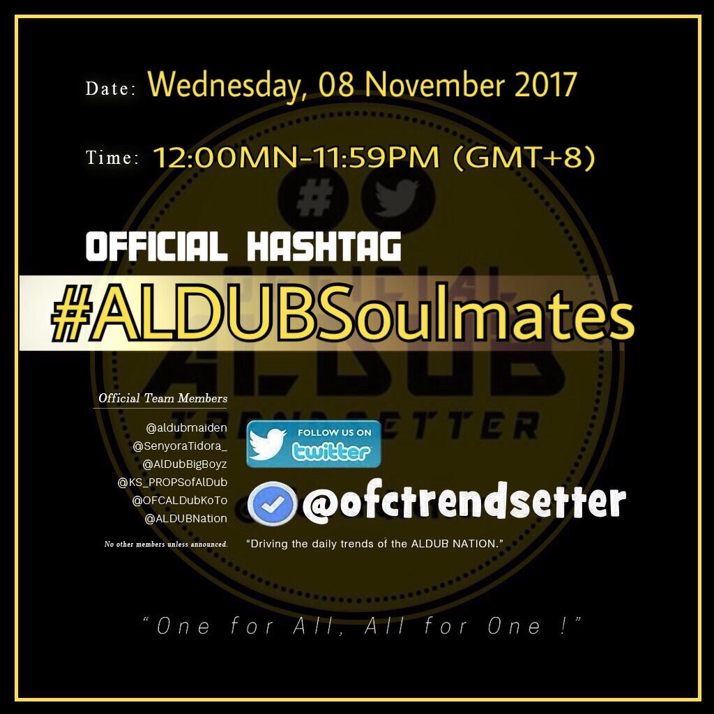 Our Bibis are 👉 #ALDUBSoulmates 💑
<a href="/aldenrichards02/">Alden Richards</a> <a href="/mainedcm/">Maine Mendoza</a>
<a href="/ofctrendsetter/">TEAM OAT ᴬᴰᴺ</a>
<a href="/ALDUBHashtagSQ/">ADN HASHTAG SQUAD</a>
@OFCALDubKoTo
<a href="/AlDubBigBoyz/">AlDubForTheBigBoyzᴬᴰᴺ</a>
<a href="/yodabuda/">YodaBuda</a>
<a href="/AIFam16/">Ang SALTIK Infinity</a>