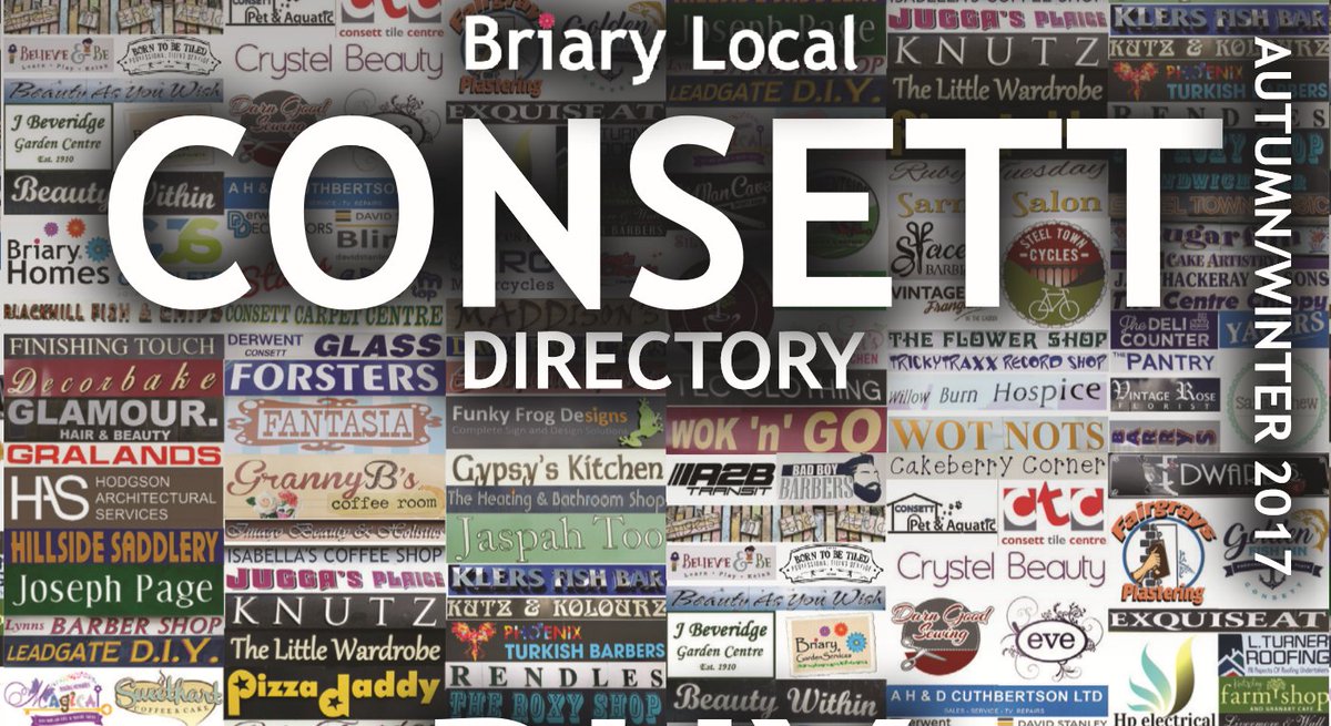 BriaryConsett's tweet photo. A selection of the business on the front cover of the latest edition of our Consett Directory. Can you spot these tagged businesses? https://t.co/7041BPJ3t4