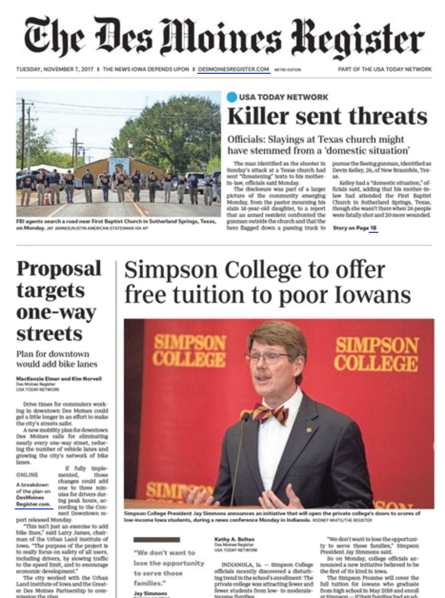 BrianSteffen's tweet photo. Curious what #MediaEdit thinks of results of #SimpsonCollege’s rollout of #TheSimpsonPromise. It’s the lead story in this am’s @dmregister. https://t.co/5c8tvLRV8q