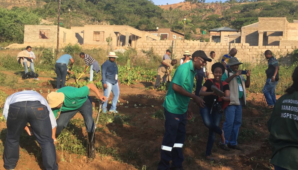 environmentza's tweet photo. @Mpumalanga @Lowvelder @MpumalangaMHES #GreenScorpions at work in Boschrand Primary School vegetable garden. #ECEL07 https://t.co/vqYQLCAkiM