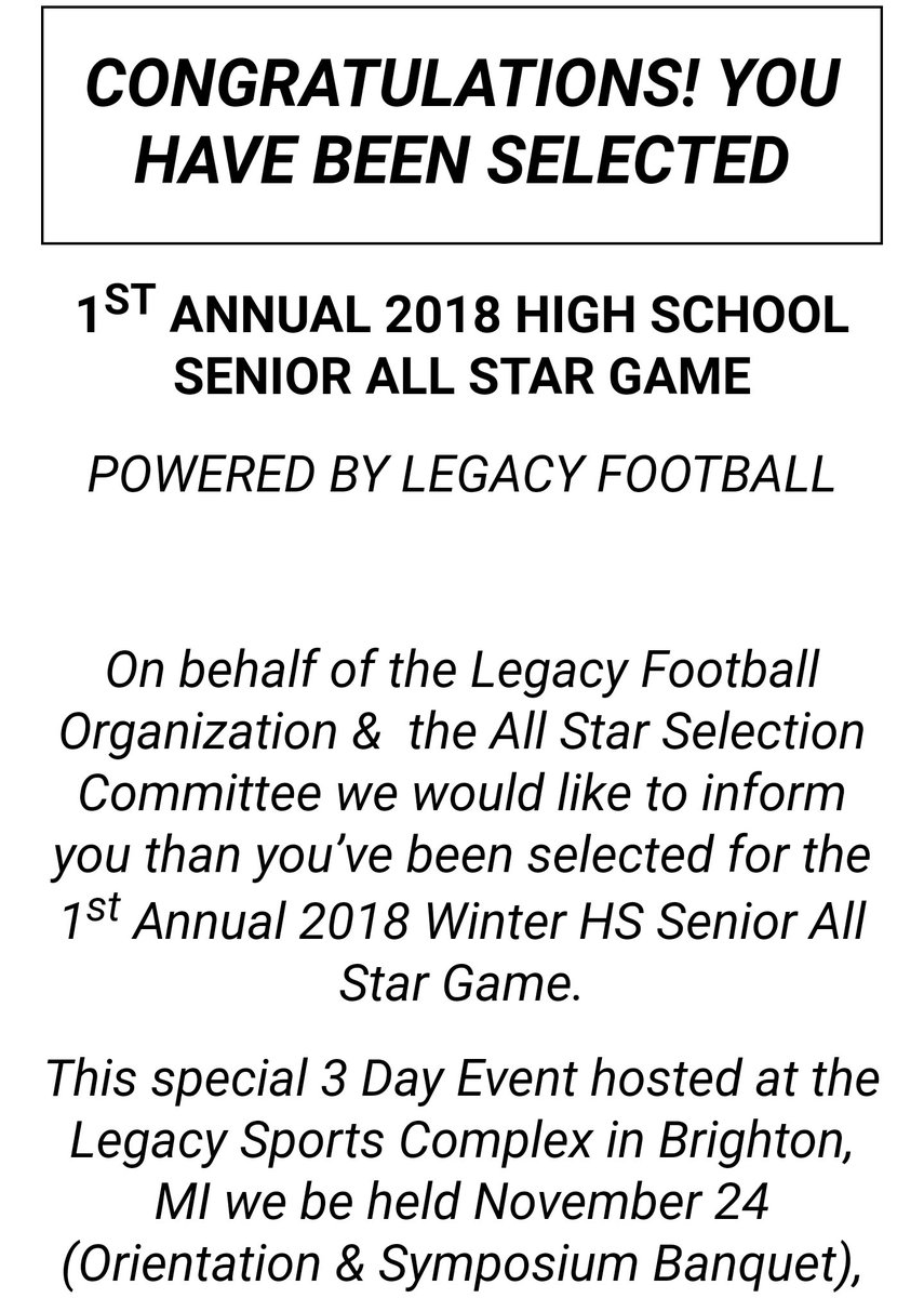 Athleticjones21's tweet photo. Thank you @Legacy_Recruit for invite to 1st 2018 Senior Allstar Game. Michigan has alot of good football players #TheD_Zone https://t.co/PRPcXBkcAA