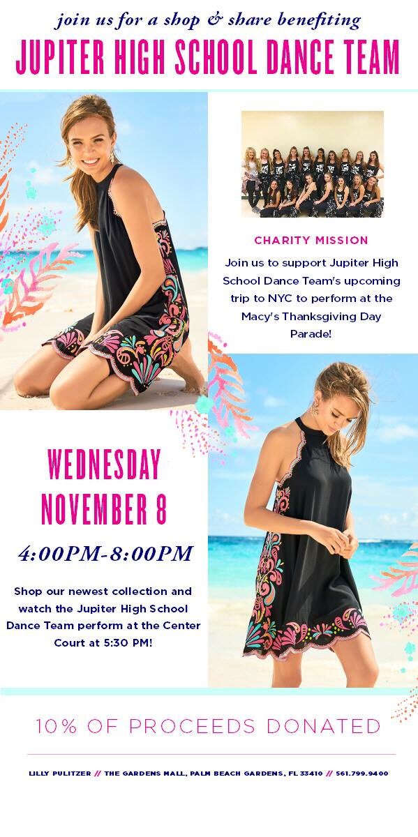 JHSwarriorDANCE's tweet photo. Please join us tomorrow night for our @LillyPulitzer Shop and Share event. 10% of your purchase will go toward our NYC trip 💕 https://t.co/DCedeTKoxX