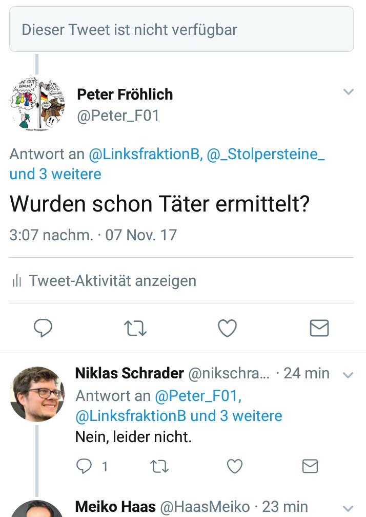 Peter_F01's tweet photo. @HaasMeiko @nikschrader @LinksfraktionB @_Stolpersteine_ @SeeroiberJenny @Stolpersteine_B Bei den Linken (nicht links, sondern link!) reicht eine einfache Nachfrage zu von Ihnen verbreiteten "Fakten" um gesperrt zu werden. https://t.co/MvY2gXzfIV