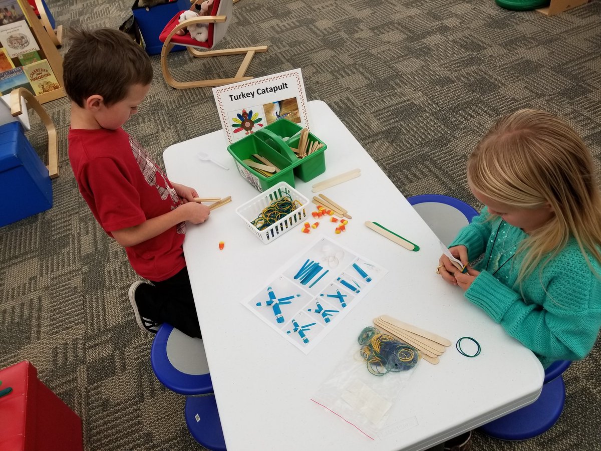 AmberConley88's tweet photo. Using our engineering skills to build candy corn catapults! We might need work on that aiming though.😁  #makerspace #stcr13  @STCElementary https://t.co/kXz188cJVG