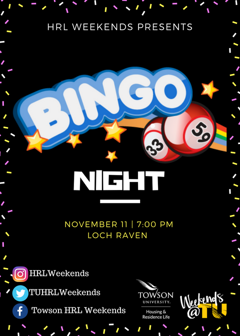 HRLWeekends's tweet photo. Come join us for Bingo this Saturday night. You definitely don't want to miss it! #HRLWeekends #WeekendsatTU https://t.co/c3eTulEJOv
