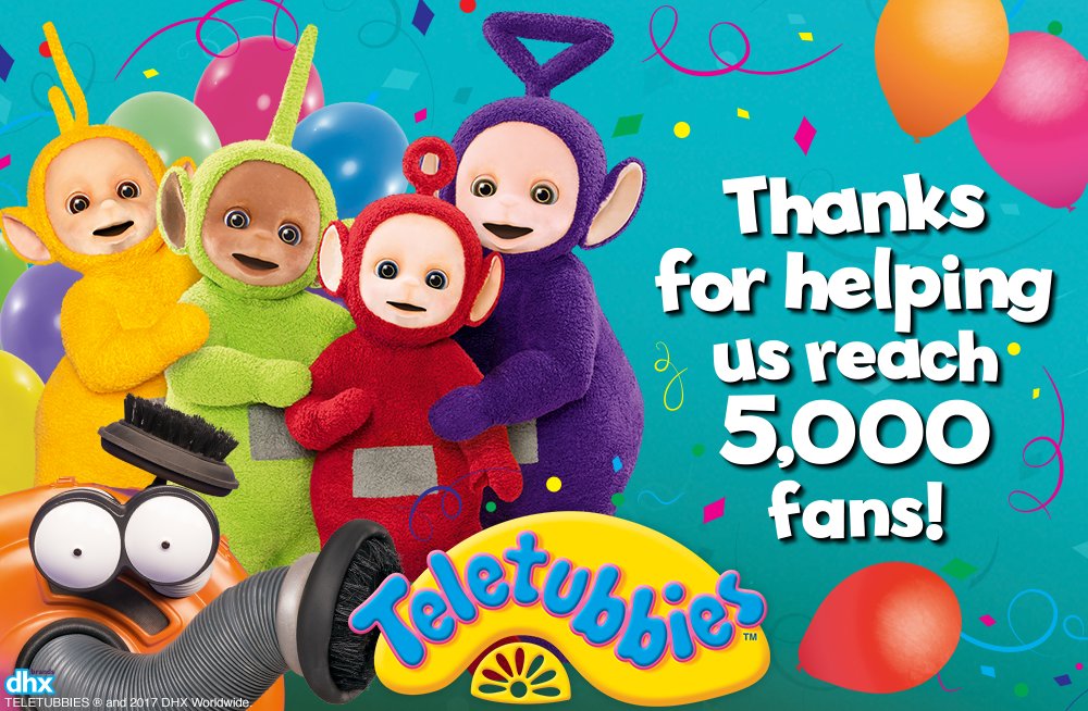 TeletubbiesHQ's tweet photo. Thank you to all our Tubby-tastic followers who have helped make our #Teletubbies20 anniversary year extra special, reaching 5,000 fans! 🎉 https://t.co/lQ9LHGOY8D