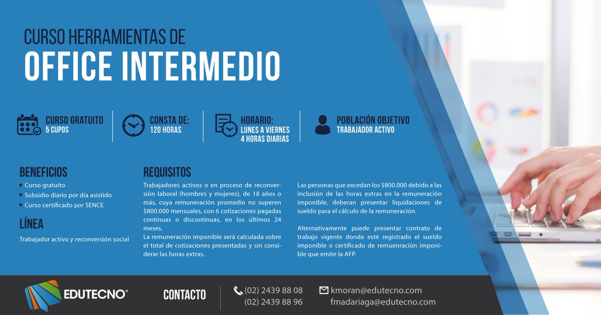 Edutecno's tweet photo. Te invitamos a capacitarte junto a #Edutecno, ¡Aprovecha esta oportunidad!
Curso de Office intermedio 👨🏫👩💻 https://t.co/DHcXKx9qcu