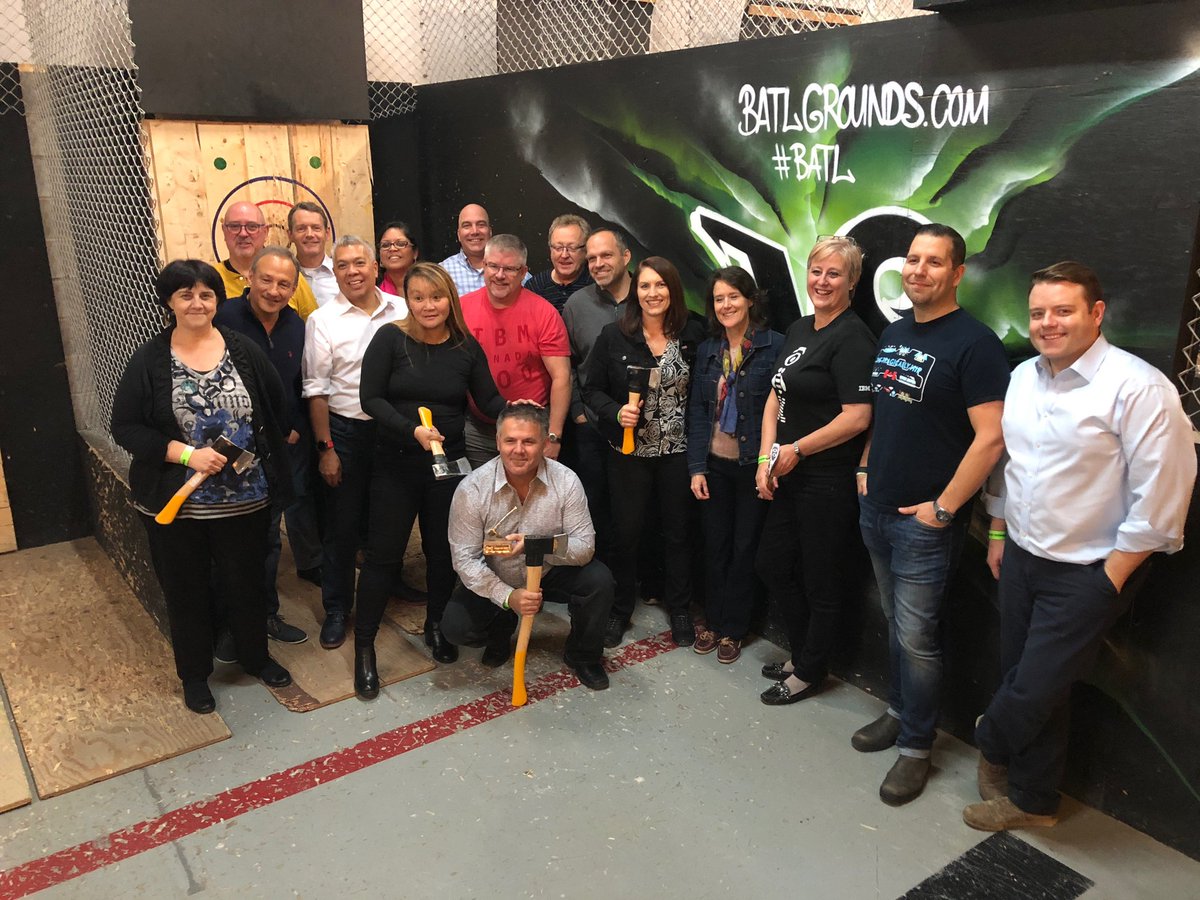 fattaie's tweet photo. Nothing says team building like throwing a sharp axe!  Sadly I finished second to Blain the 'Axe-man' Kazama #batl #ibmcanada https://t.co/aL0XrnwrV2