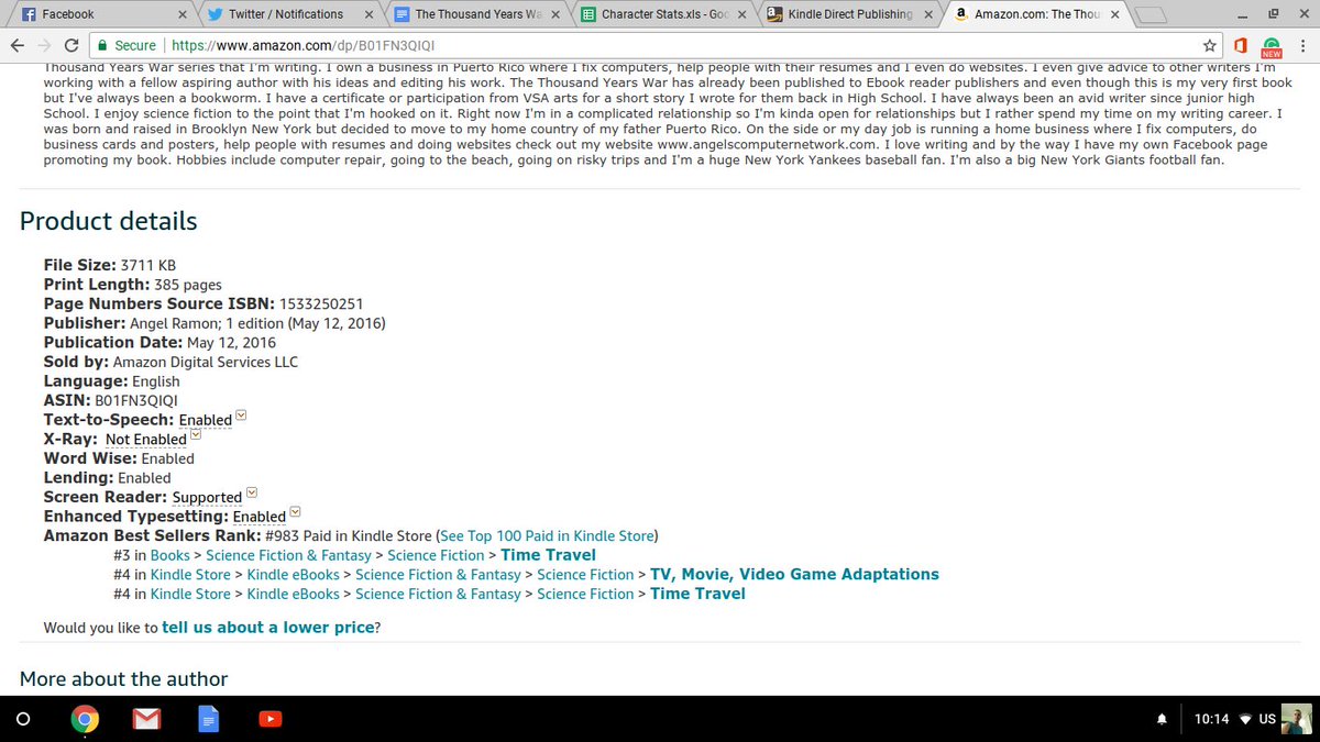 puertorico05971's tweet photo. For the first time TTYW series book one has broken the top 1,000 on Amazon! Sweet! https://t.co/BJ34dEagAo #Bestseller #LtFPS #LitRPF #scfi https://t.co/6fzEAlidTq