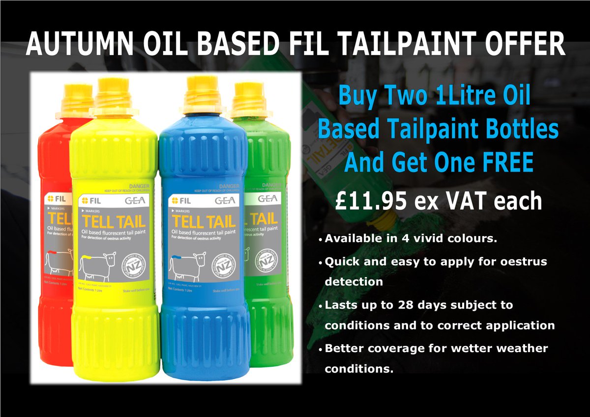 kiwikitroxan's tweet photo. AUTUMN OIL BASED FIL TAILPAINT OFFER!
Available online and in store
https://t.co/B5YUVn2LO0
#farming365 #teamdairy #breedingmanagement #FIL https://t.co/1m2eRXJBXv