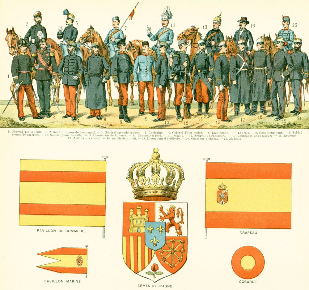 sofrenchvintage's tweet photo. 1897 Spain Spanish Uniforms Flags  Army Map Antique print Larous… https://t.co/8L19yONjZF #sofrenchvintage #SpainMap https://t.co/yQm56n4wEY