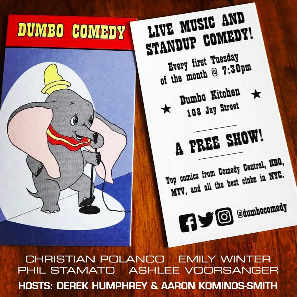 twicnyc's tweet photo. 2NITE 7:30PM DUMBO COMEDY @dumbokitchen @derek_humphrey @funnyaaron @EmilyMcWinter @pstamato @disashter @chrispolanco  music by Nick Miller! https://t.co/uZaaWpD1Dm