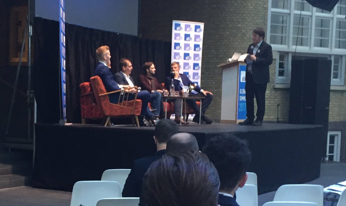 Andrew_Marshall's tweet photo. pan- Europe panel at #AltFiGlobal slowly getting used to moderator @adinvestor @lendix @FundingCircleUK @Bondora_com https://t.co/dl9kPQNLoZ