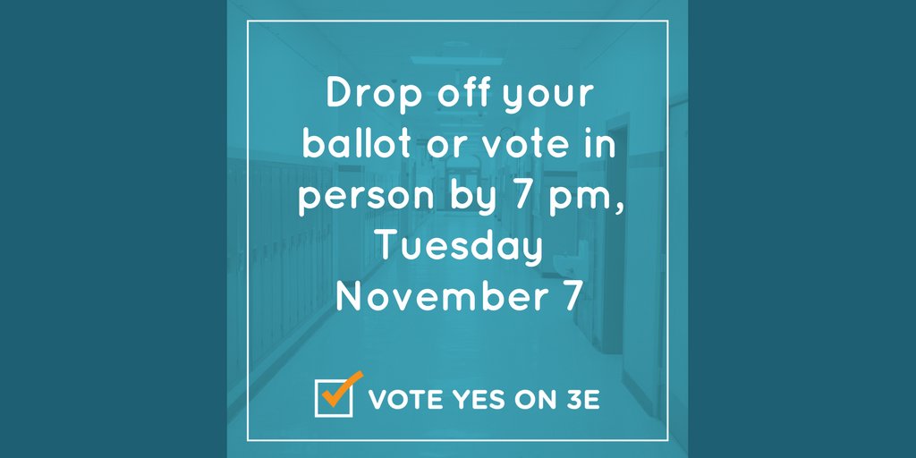 Drop your ballot off or vote in person today by 7pm! Find a location near you here: buff.ly/2gPGWHo #YESon3E #d11votes #cosvotes17
