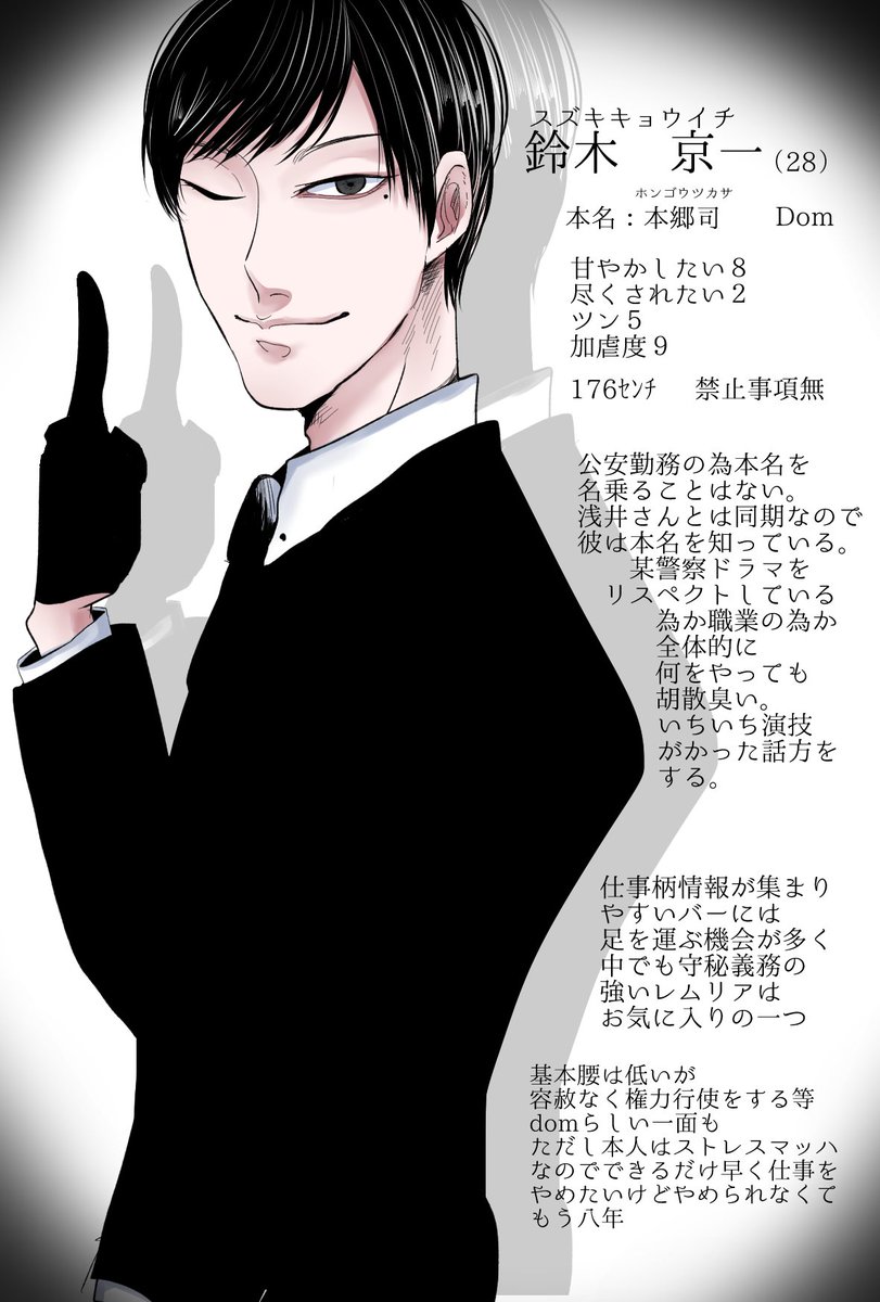 lilium_make's tweet photo. すごく胡散臭い公安のDomです！
眼の光は基本死んでる一重です。あと黒い。
仕事のせいで加虐度９になってるがり勉君です。よかったら話しかけてください～～～！
#Lemuria_CS
#Lemuria_交流募集 https://t.co/B59D9UrK41