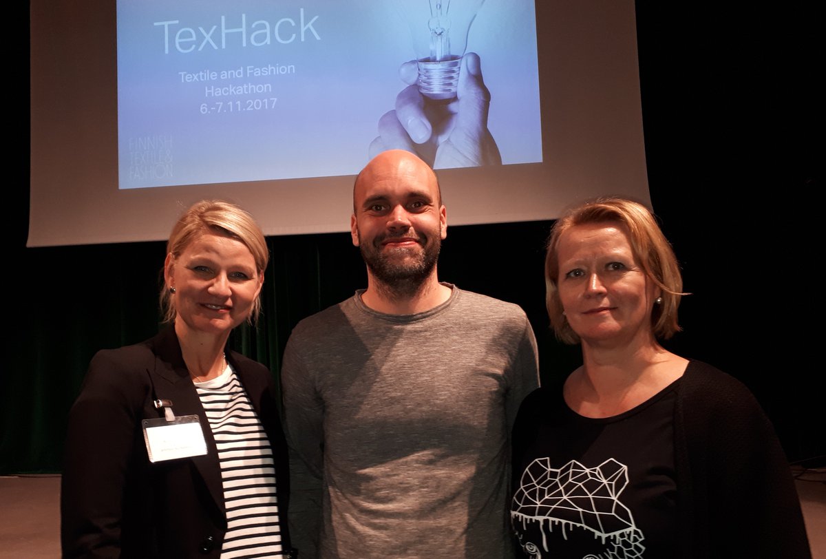 SuominenOyj's tweet photo. Paras Suomisen haastetta ratkonut tiimi on tässä! Onnittelut Annikka Lepola, Ville Siipola ja Leena Koivunen Hämeen amk:sta. #TexHack https://t.co/c9Ry7MgV6z