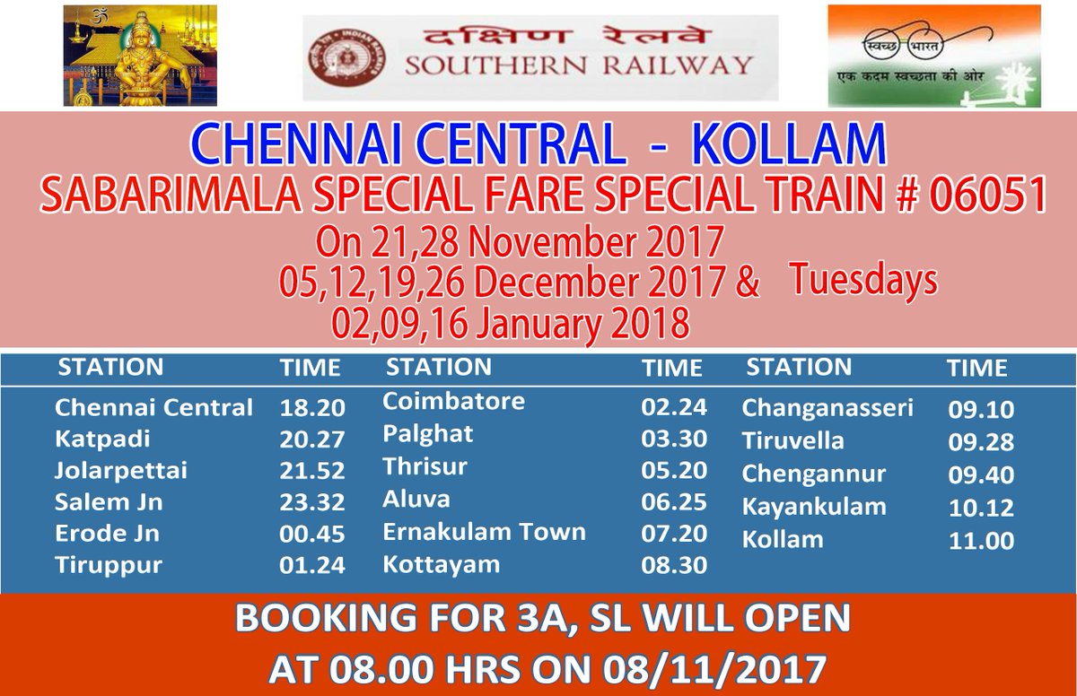 DyCCMPMSR's tweet photo. @SABARIMALA SPL @GMSRailway @DrmChennai @SrDCMChennai @SrDCMPGTSR @SalemDRM @TVC138 https://t.co/h5W3sUfFvM