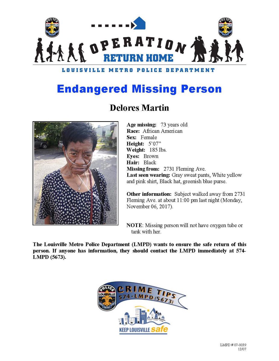 LMPD's tweet photo. Have you seen Delores Martin? Please call the LMPD Tip Line at 502-574-LMPD(5673) #LMPD #OperationReturnHome https://t.co/6WfKBfwFLP