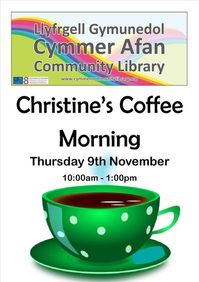 CymmerLibrary's tweet photo. Christine is back with her Coffee Morning this Thursday from 10:00am. We hope you can call in to join us! https://t.co/hmv2Q6wBqS