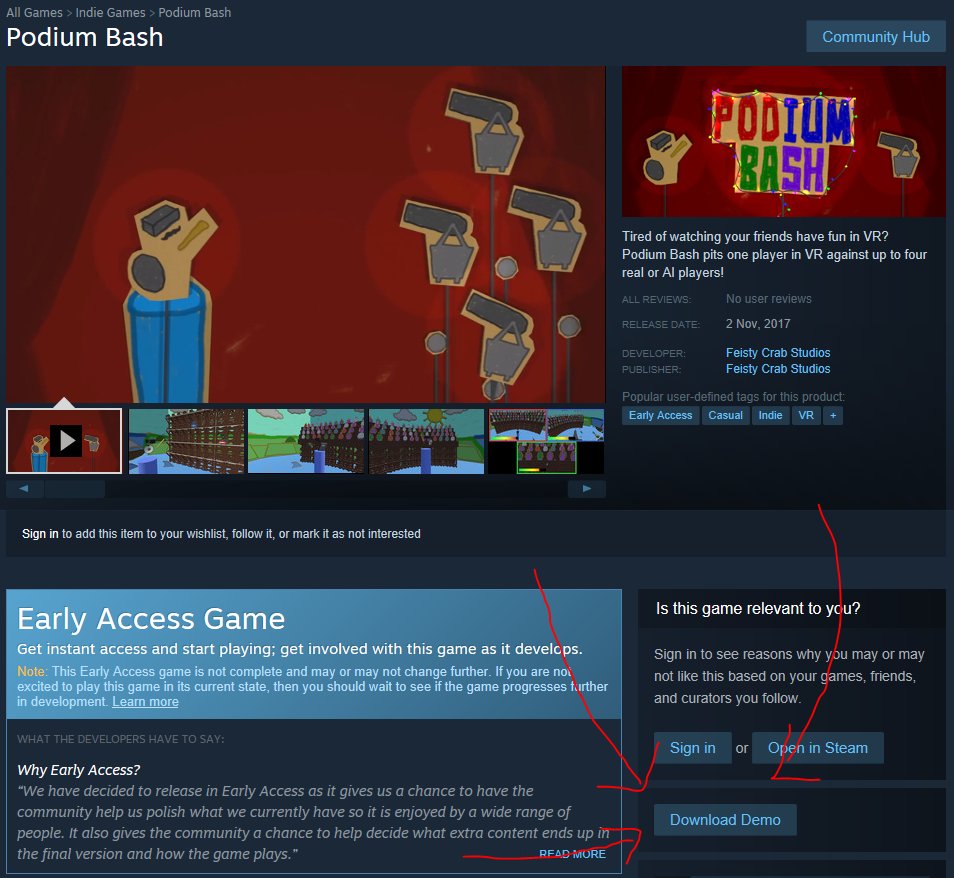 FeistyCrab's tweet photo. The free #demo for our #VR game Podium Bash is now live, so if you want to check it out there's never been a better time! #gamedev #indiedev https://t.co/p096vlhpAN