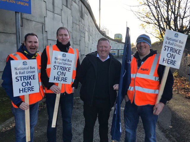 NBRU_DUBLIN's tweet photo. #RailStrikes NBRU workers standing strong on the picket line around the country. Record profits at Irish Rail but no pay rise in 10 years. https://t.co/vjbU3DDoiZ