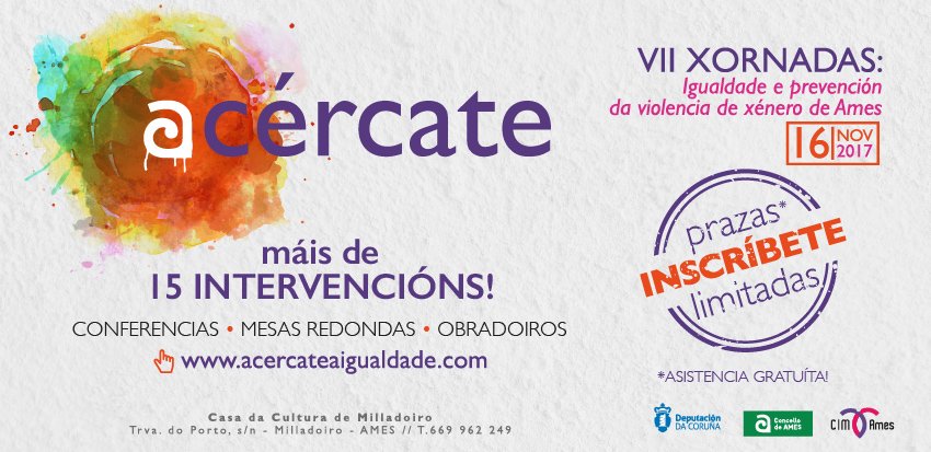 amesacercate's tweet image. Acércate ás VII Xornadas do @ConcelloAmes!! Máis de 15 intervencións: conferencias, mesas de debate, obradoiros, ... acercateaigualdade.com