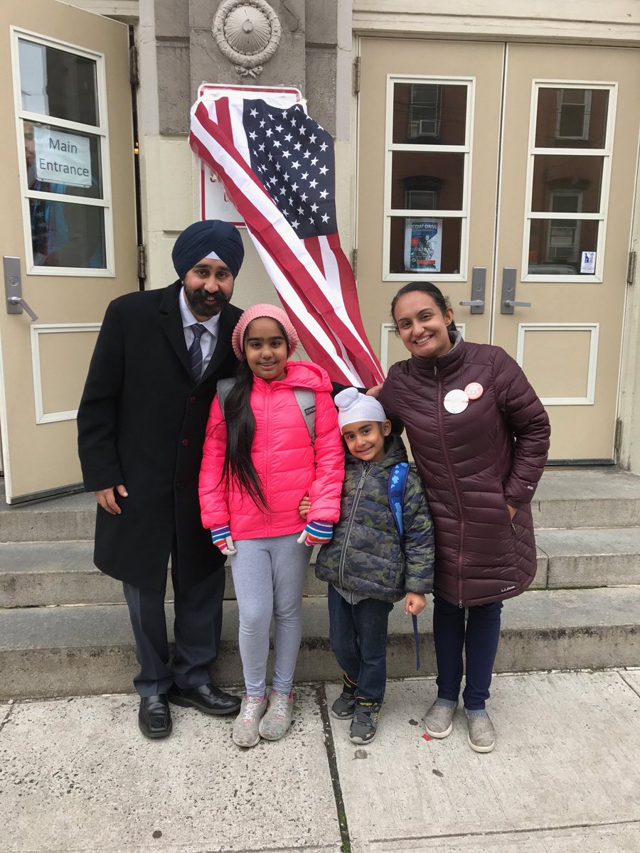 RaviBhalla's tweet photo. Just voted! Pleasure to expose my kids to our democracy in every way. Let’s go Hoboken! Let’s Vote! Polls close at 8:00 p.m. #TeamBhalla https://t.co/F8VDHAtlDJ