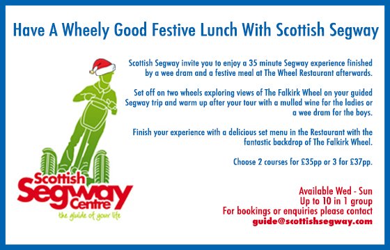 ScottishSegway's tweet photo. Have you booked your festive lunch yet? Check out our Wheely Good Festive Package! #Segway #Wheelgood #FalkirkWheel #Falkirk #Christmas https://t.co/dGbNmcYjcA