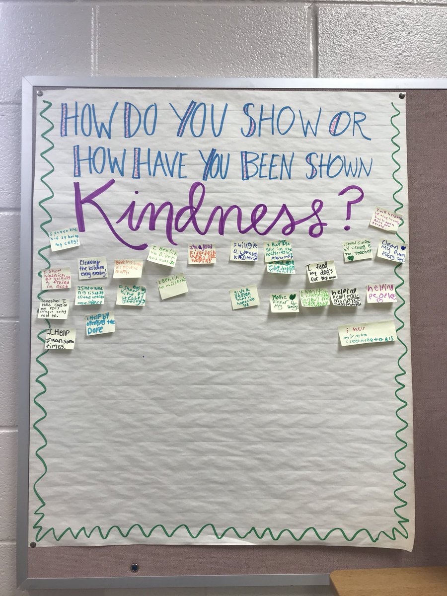 librarianlaceym's tweet photo. Talking about kindness with Ss this week. They write how they show/been shown kindness. Some responses make me 😊! #hosealibrary @hoseahawks https://t.co/iheFDgkXit