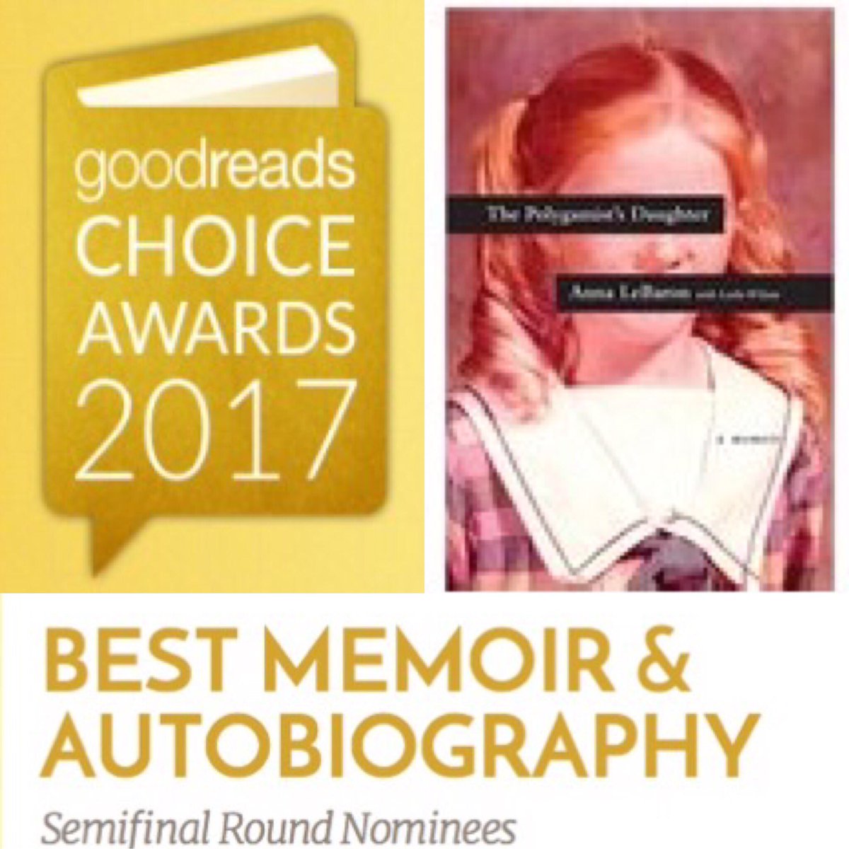 annaklebaron's tweet photo. Have you voted in the @goodreads #ChoiceAwards?

#The PolygamistsDaughter is a semifinalist! 

Deadline: Nov 12
https://t.co/cH2k1RmERO https://t.co/BSKzXB4Fqf