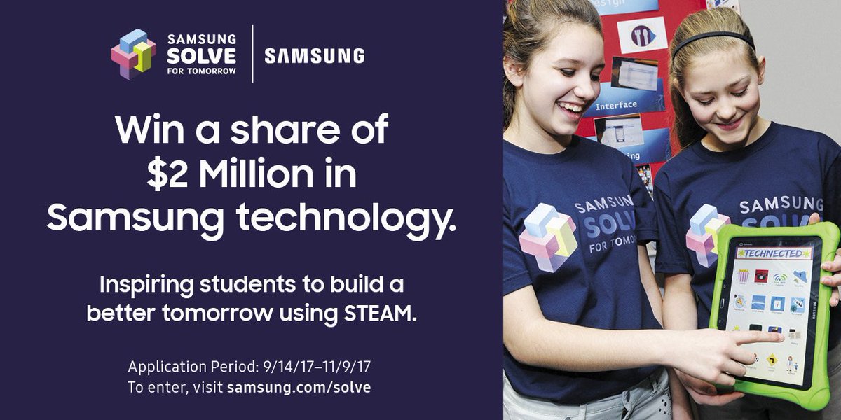 wilcox_dallin's tweet photo. Public school teachers, enter your 6-12 graders in Samsung Solve for Tomorrow-challenge them to help your community: https://t.co/NIYGkj5J0p https://t.co/jE6Bj3QNyh