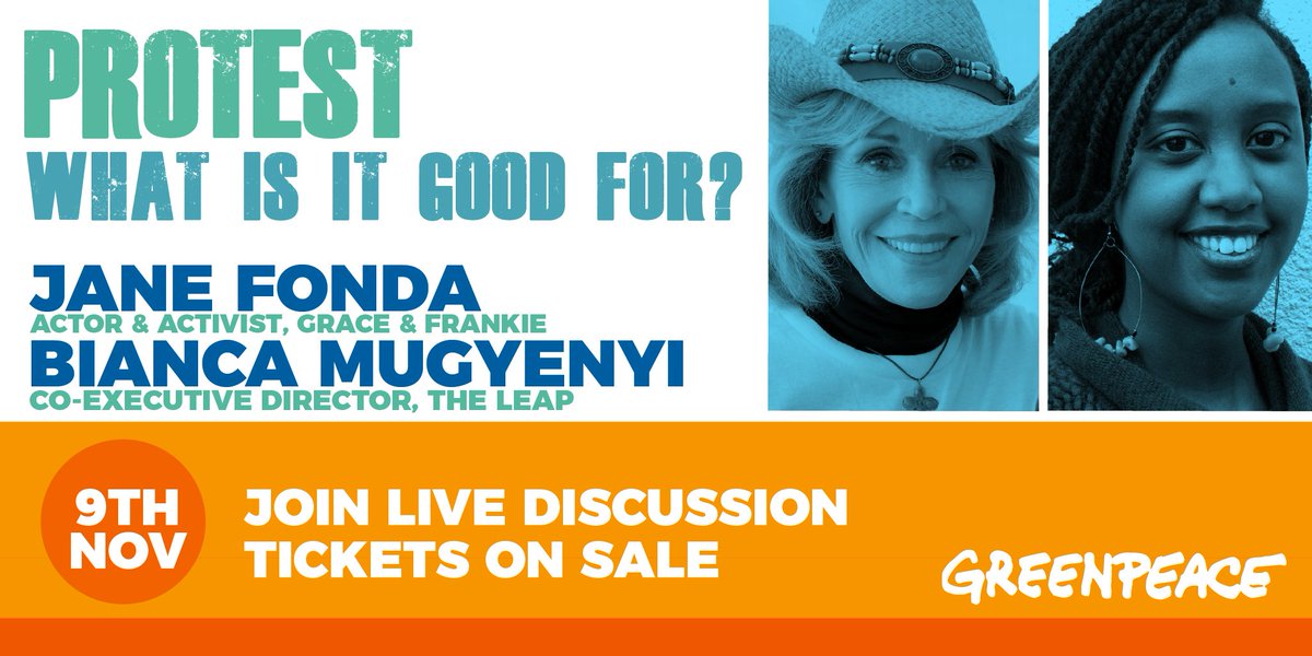 The Leap (@theleap_org) on Twitter photo THIS THURSDAY: Join <a href="/GreenpeaceCA/">Greenpeace Canada</a> live talk in #Toronto with <a href="/Janefonda/">Jane Seymour Fonda</a> & Bianca Mugyenyi. Limited tickets left >>act.gp/2yGc2I9 THIS THURSDAY: Join <a href="/GreenpeaceCA/">Greenpeace Canada</a> live talk in #Toronto with <a href="/Janefonda/">Jane Seymour Fonda</a> & Bianca Mugyenyi. Limited tickets left >>act.gp/2yGc2I9