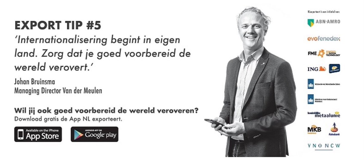 JanHenk_Verburg's tweet photo. De app #NLexporteert biedt u actuele landeninformatie, relevante wet- en regelgeving en zakelijke kansen. https://t.co/TPijsJIxGv #exporttip https://t.co/Yamd1TLGA5