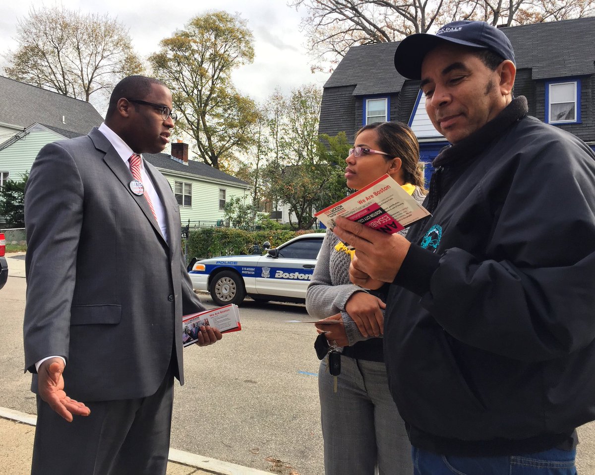 titojackson's tweet photo. Hello #HydePark and #Mattapan! Meeting voters outside of Chittick Elementary School. 

#WeAreBoston #Vote https://t.co/rSss3abLvR