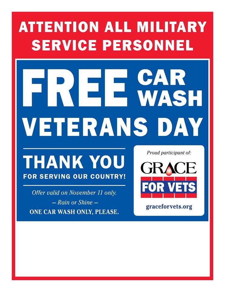 CarWashExpress's tweet photo. Car Wash Express is honoring all military service personnel Sat Nov 11 for their service to our country.  All 8 locations! @CarWashExpress https://t.co/fOd2WjR7h2