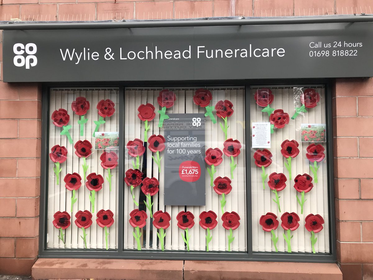 DavidEagleFD's tweet photo. Wylie & Lochhead Funeralcare window displays for 11th. #COOP #LestWeForget Thanks to all the people that took part. #coopcommitment https://t.co/0rFsY6jH3J