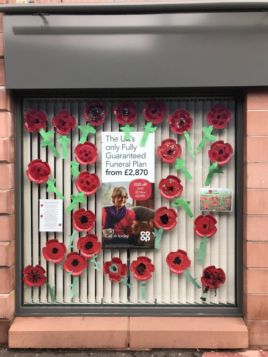 DavidEagleFD's tweet photo. Wylie & Lochhead Funeralcare window displays for 11th. #COOP #LestWeForget Thanks to all the people that took part. #coopcommitment https://t.co/0rFsY6jH3J