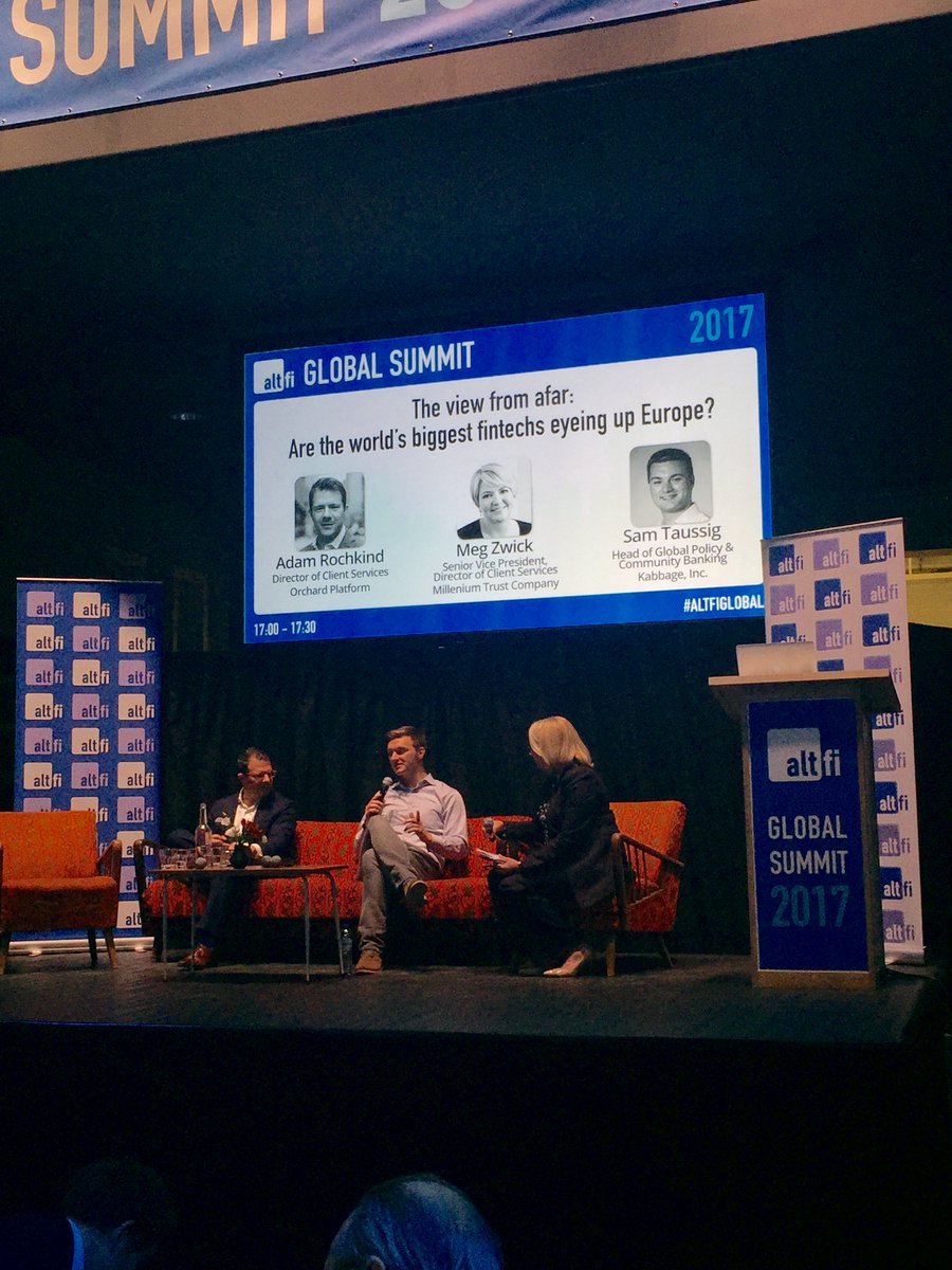 AltFiNews's tweet photo. Are the world’s fintech platforms moving into Europe? We find out from @orchardplatform @mtrustcompany @KabbageInc Live now at #AltFiGlobal https://t.co/ZtfE4ZiaB6