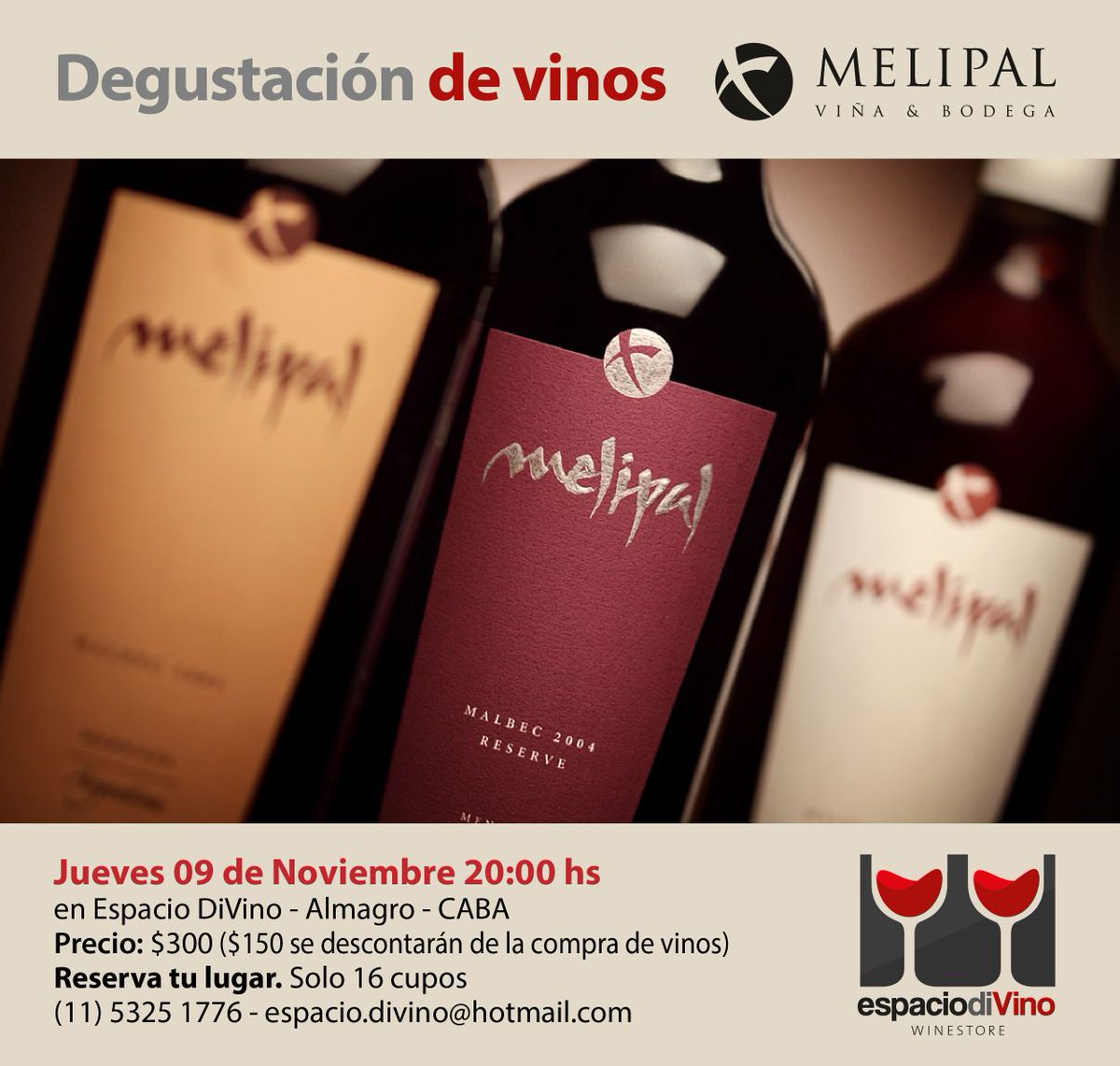 Coyanco Wine&Spirits (@coyancovinos) on Twitter photo Este jueves, no te pierdas este excelente plan: degustación de los vinos de <a href="/Bodegamelipal/">Bodega Melipal</a> en #EspacioDiVino! Este jueves, no te pierdas este excelente plan: degustación de los vinos de <a href="/Bodegamelipal/">Bodega Melipal</a> en #EspacioDiVino!