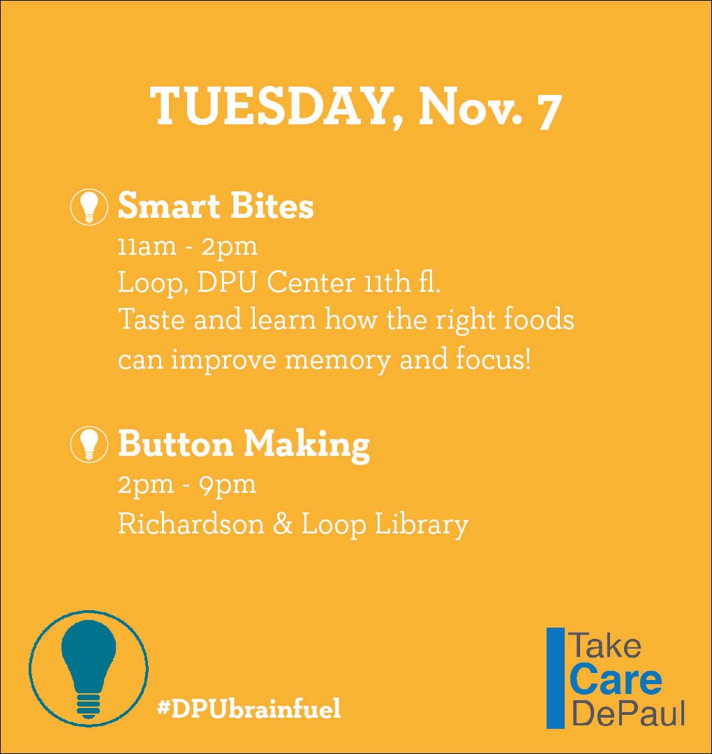 Did you know certain foods can improve memory and cognition? Stop by the Loop's Dining Center today to sample some of them! #DPUBrainFuel