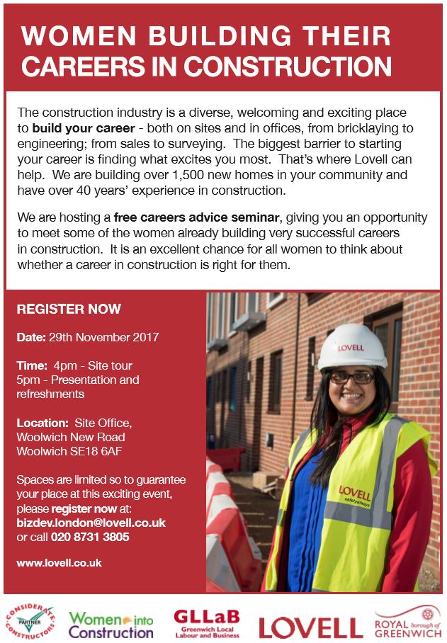 Lovell_UK's tweet photo. Free seminar 29.11.17
Hear from Women in #Construction on how to get into the industry: https://t.co/gqC9LF3c2R #Careers #WIC #Lovell https://t.co/hqToN9zQ3z