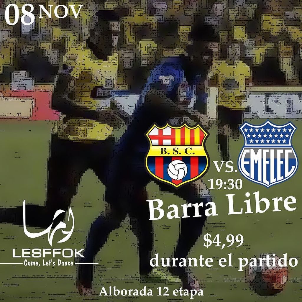 Akbar_discobar's tweet photo. Lo mejor del fútbol disfrútalo en @lesffokclub este miercoles 8 Noviembre #Emelec VS #Barcelona a las 18:30 tenemos las mejores #promocione… https://t.co/Ctxx0cOXaX