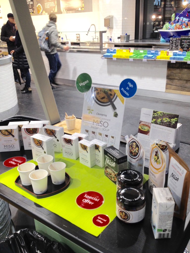 ClearspringUK's tweet photo. We're sampling #MisoSoup @planetorganicuk
in #TottenhamCourtWalk #today ! Come and tryπ #Organic #Vegan #JustAddMiso https://t.co/wzpXnMbTLI