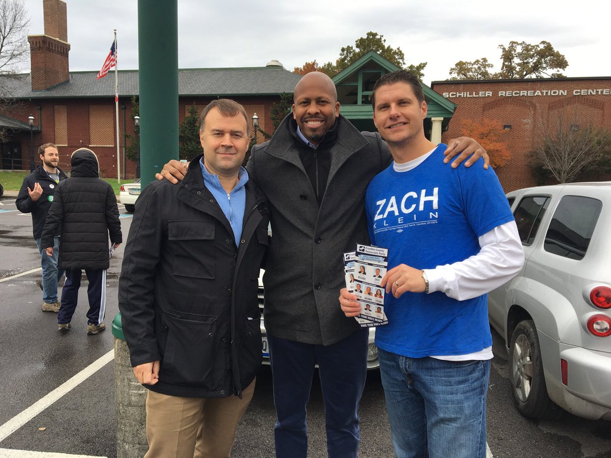 FCDems's tweet photo. .@RobforOHIO and @DavidPepper joined @zmklein at the polls this morning to talk about our #FCDEMS slate! #OHDEMS #DemMainSt https://t.co/hAgpvqClZX