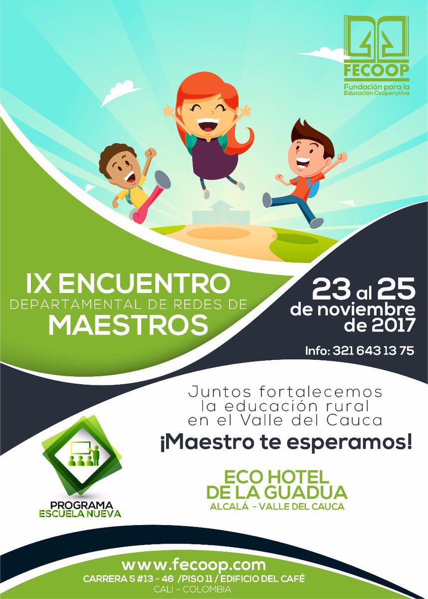 RuralCongreso's tweet photo. En noviembre viviremos IX Encuentro Departamental de Redes de Maestros del 23 al 25 #Cali #Colombia #FECOOP #COREDUCAR #EscuelaNueva https://t.co/8XTlz6jPHV